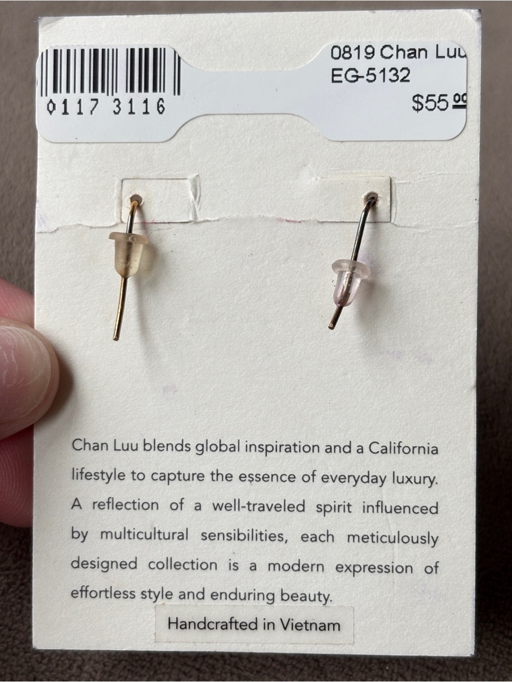 Chan Luu 925 NWT Vermeil Peach Moonstone Bead Drop Dangle Hook On Earrings 1.6g - Picture 2 of 13